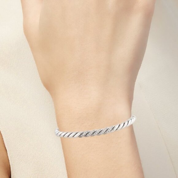 DAVID YURMAN DIAMOND STERLING SILVER 925 HINGED STAX CABLE BRACELET - Picture 8 of 8